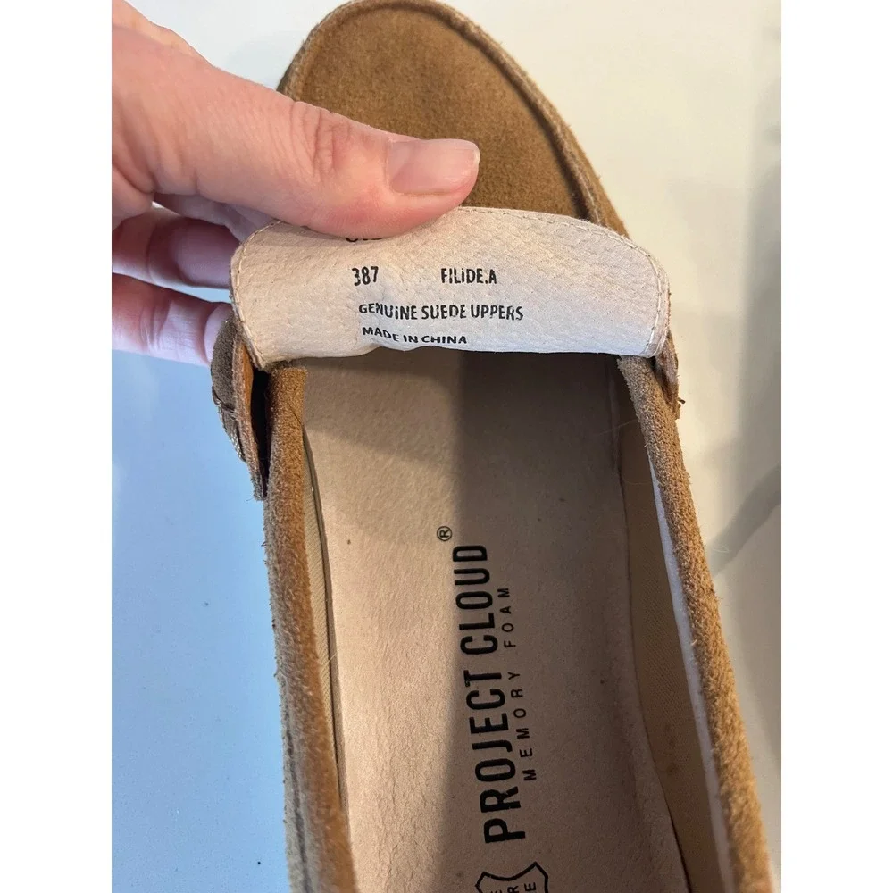 Project Cloud Filide.A Tan Suede Penny Loafers Womens 8.5 Memory Foam‎ Platform